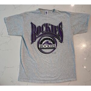 Vintage Colorado Rockies Baseball T Shirt Men's XLarge Gray Logo 7
